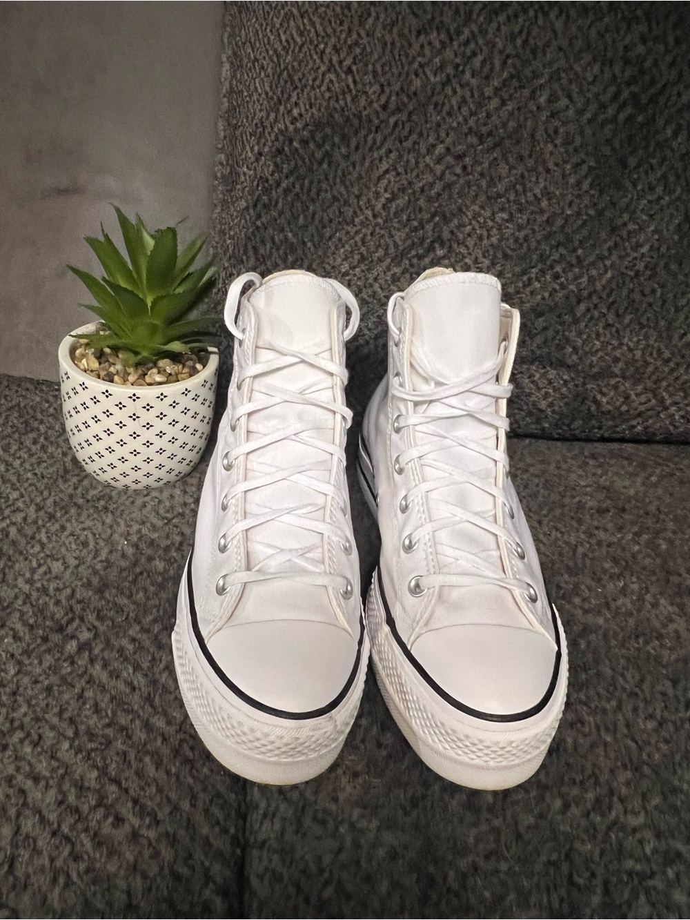 Converse Women's White High-Top Platform Sneakers with Black Trim - Picture 9 of 12